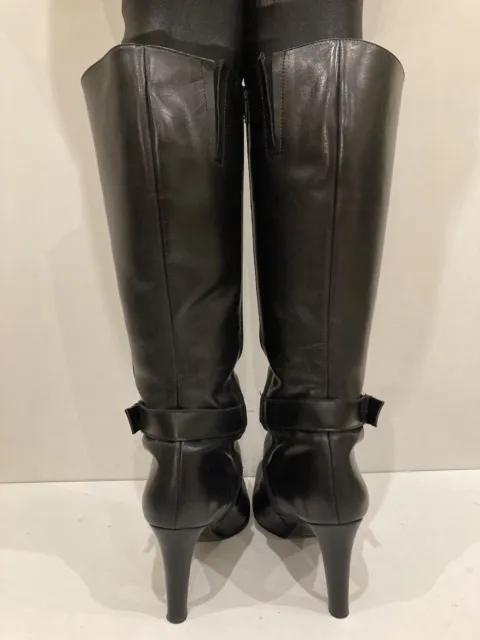 RARE UK9 NEXT Black Leather Knee Length Heeled Boots Very Good ...
