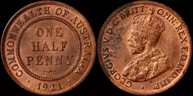 1921 Australia Halfpenny coin (Choice UNC)