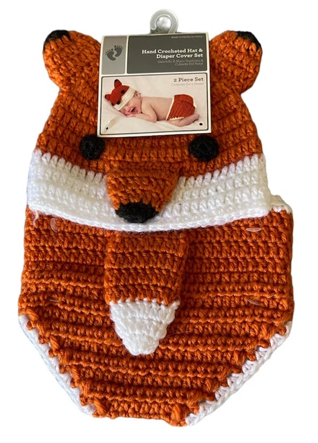 Baby Fox - Hand Crocheted Hat & Diaper Cover Set - Infant Size: 0 - 9 Months New