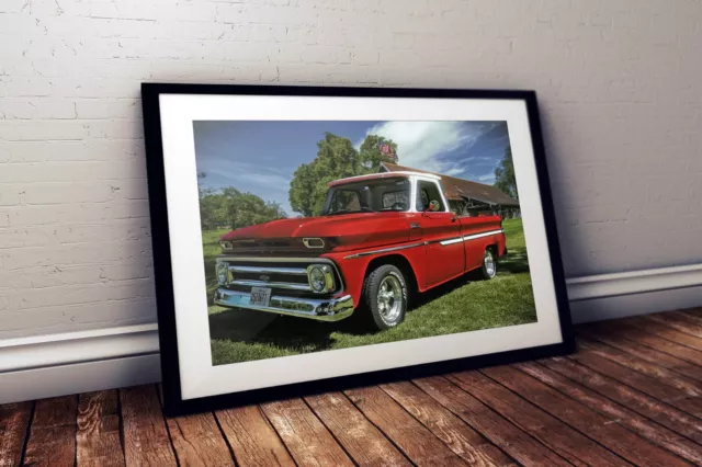 1965 Chevy C10 Truck - "Sleeping Red" - 24"x36" HD Muscle Car Poster Print Art