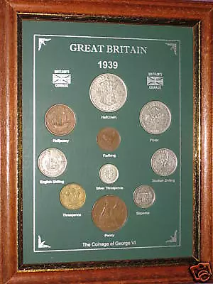 FRAMED 1939 GB GREAT BRITISH COIN YEAR SET (VINTAGE 78th BIRTHDAY PRESENT GIFT)