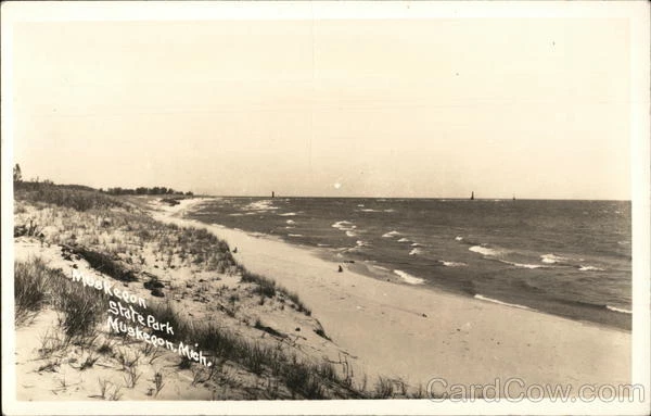 RPPC Muskegon State Park-Beach Shoreline,MI Michigan EKC Real Photo Post Card