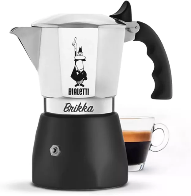 Bialetti Brikka 4 Cup New Aluminium Espresso Coffee Maker, Dispenses Creamy Head