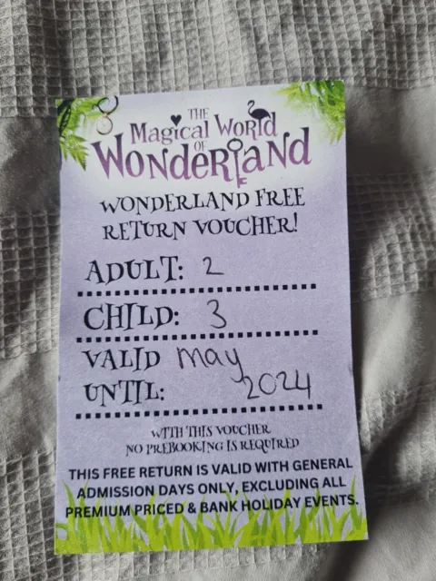 TELFORD Wonderland tickets 2 Adluts and 3 Kids