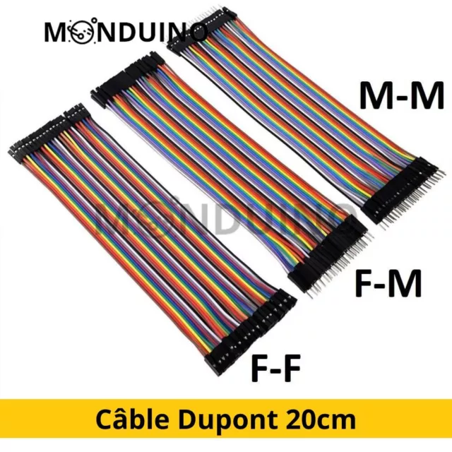 Câble Dupont 20cm Jumper Wire Linie pour Breadboard Arduino MM/ MF/ FF