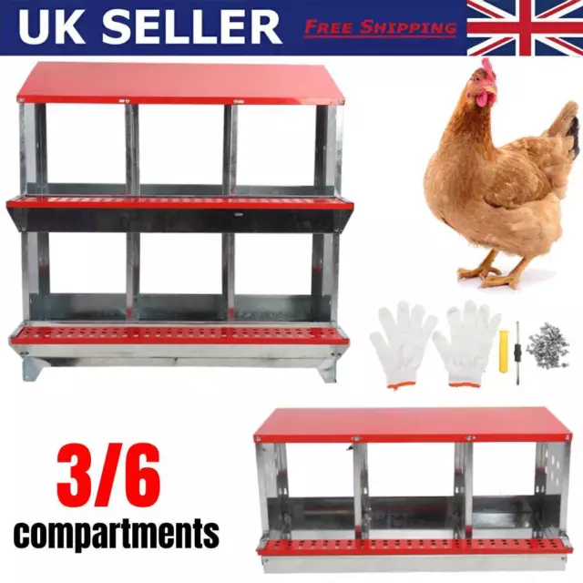 Chicken Nesting Box 3/6 Compartment Well Ventilated Sturdy Hen Laying Box UK