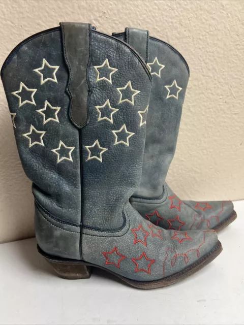 CORRAL Teen Red White & Blue Stars Embroidered Leather Snip Toe Cowgirl Boots 2