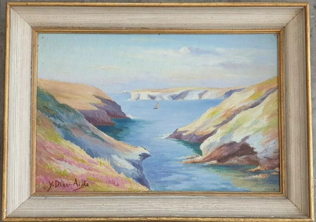 Tableau peinture, H.S.P. de Yolande DIEU-AIDE, paysage marin, Belle Île??