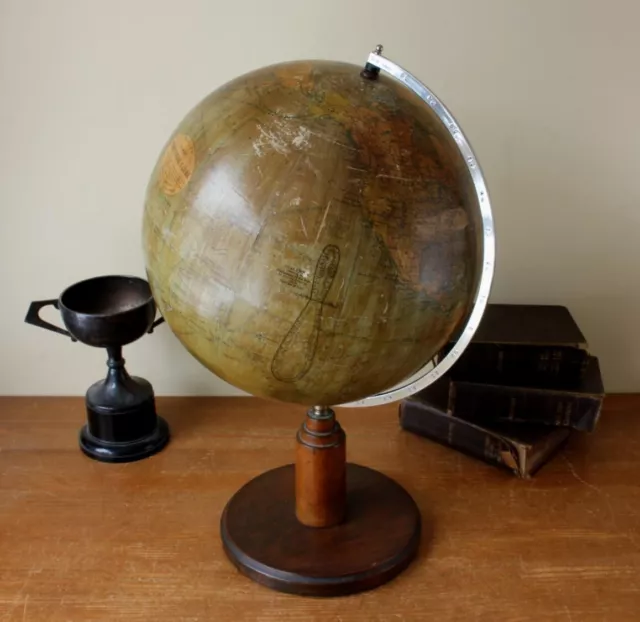 12 Inch Philips Terrestrial Globe. Art Deco 1930's Vintage World Desk Globe