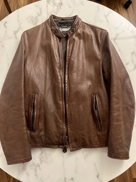 SCHOTT NYC 654VN Brown Cowhide Vintaged Café Racer Leather Jacket 