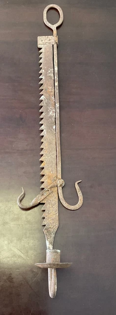Early Hanging Sawtooth Hand Forged Iron Trammel Candle Holder Antique Lighting