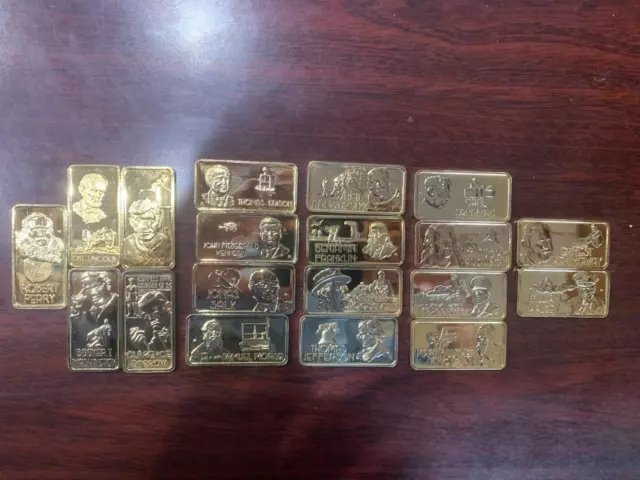 Lot of (19) VTG. 1oz .999 Silver Bars Gold Plate Bar Hamilton Mint Mixed