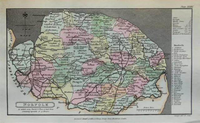 NORFOLK, Capper Original Hand Coloured Antique County Map 1808