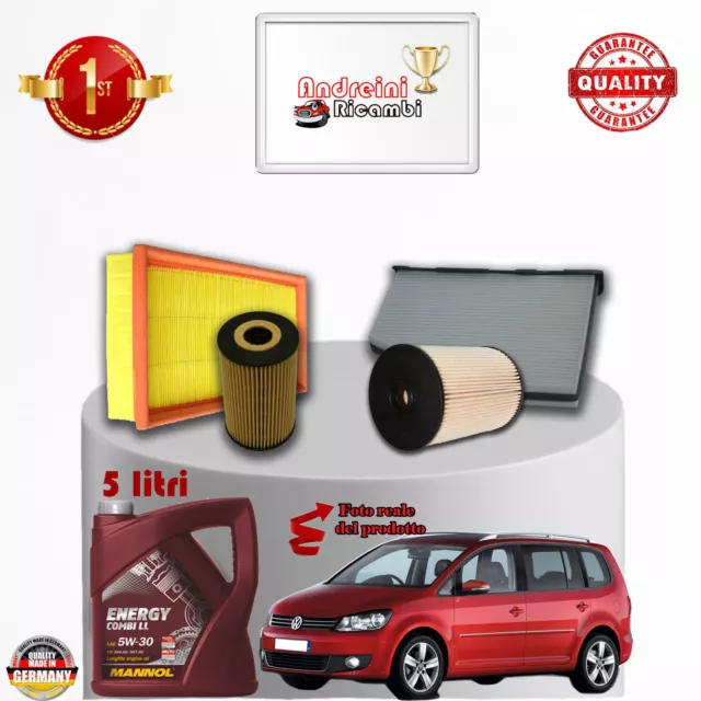 Kit Tagliando Filtri + Olio Vw Touran Ii 1.6 Tdi 77Kw 105Cv Dal 2011 ->