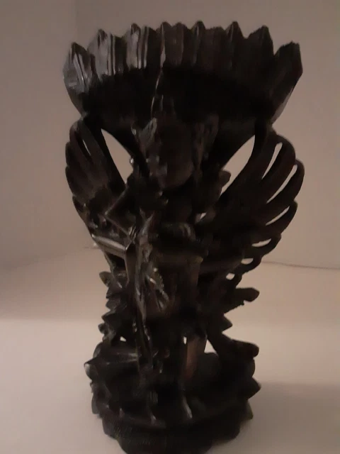 Vintage Balinese Sculpture Vishnu Riding Garuda India Hindu Figurine MCM Deco