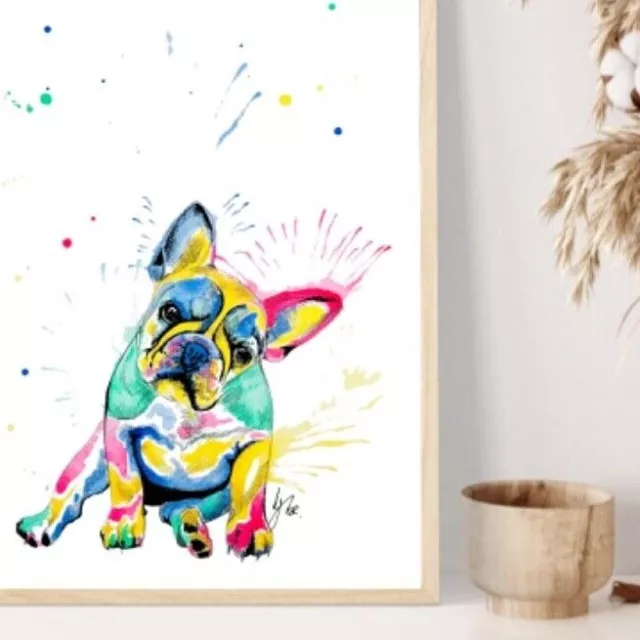 French Bulldog art print | pet portrait dog watercolour painting Frenchie colour