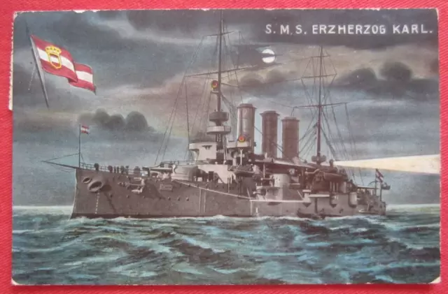 Orig. Postkarte Militaria kuk Marine Kriegsschiff Erzherzog Karl Pola Pula 1911