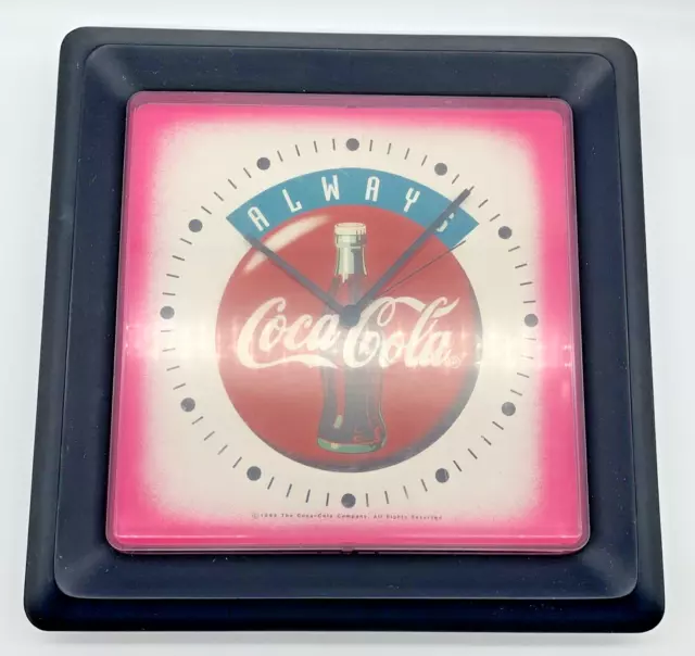 Vintage Always Coca-Cola Coke 1994 Square Plastic Clock 13.5" Width Works Red