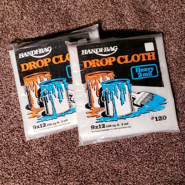 2 Pack Lot! Handi Bag Heavy .2 MIL Plastic Drop Cloths - 108 SQ FT Ea. - 9' x 12