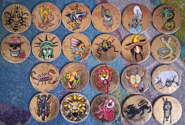 Lot De 58 Pogs + 2 Kinis - Jeu De Rondelles Vintage - Bon état