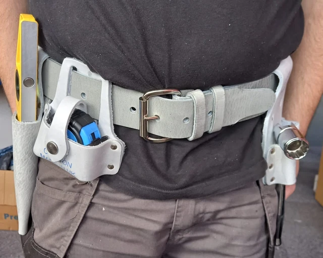 LAUTUS 6-Piece Leather Scaffolding Tool Belt – 2-Inch Wide, Fits 32"–46" Waist, 5 Movable Holders, Oiled Tanned Leather, Heavy-Duty Rivets