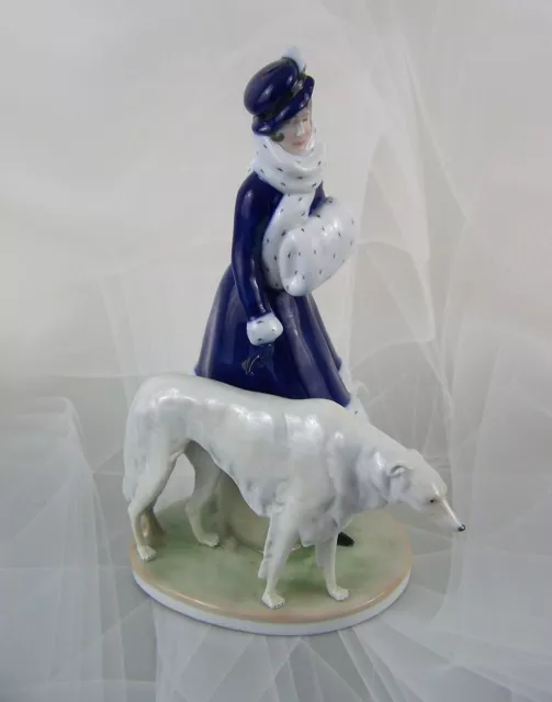 Fraureuth Jugendstil Figur "Dame mit Muff" Windhund Barsoi Dog Figurine 1 Wahl