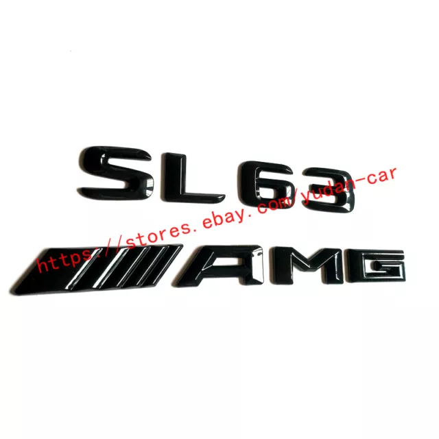 “Sl63+Amg+V8Biturbo”Custom Gloss Black Rear Boot / Trunk Badge Set Mercedes Benz 3