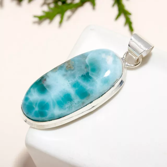 Larimar Gemstone Handmade Natural Pendant 925 Sterling Silver Pendant For Her