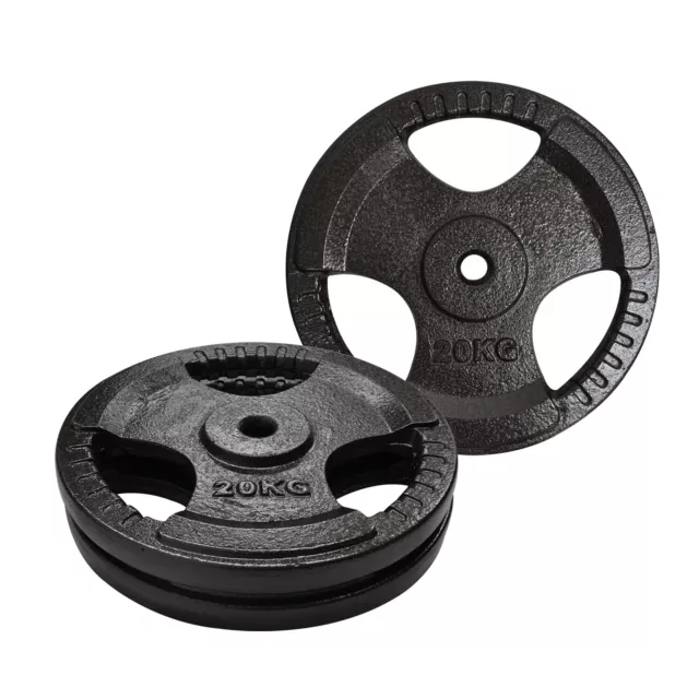 20kg x 2 - Standard 26.5mm Triple Handle Hammertone Cast Iron Weight Plate Set