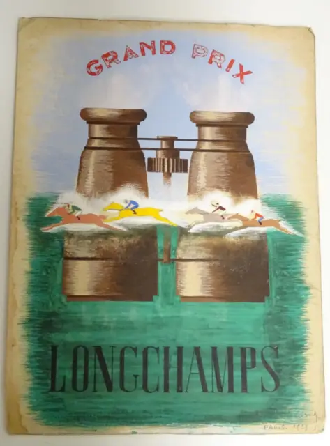 Bozzetto originale Grand Prix Longchamps acquerello su cartoncino Parigi 1939