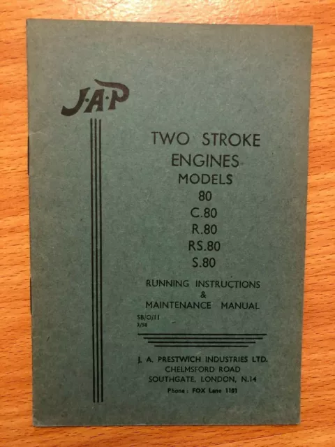 JAP Model 80 C80 R80 RS80 S80 Two Stroke Engine Instructions  Maintenance Manual