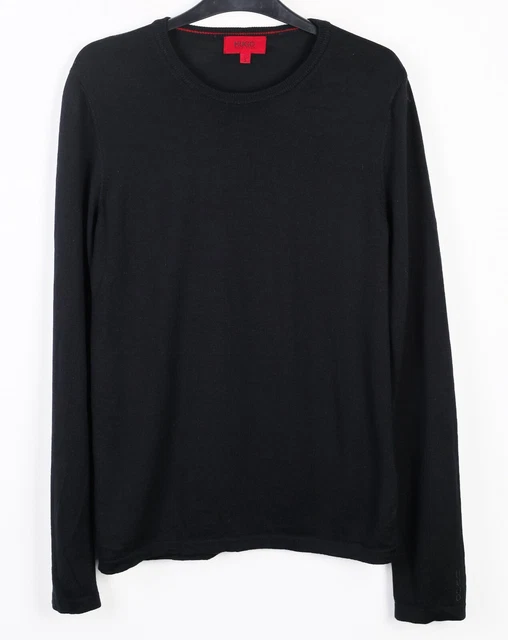 HUGO BOSS HOMME S Pull Rouge Étiquette Laine Vierge Pull Noir Haut