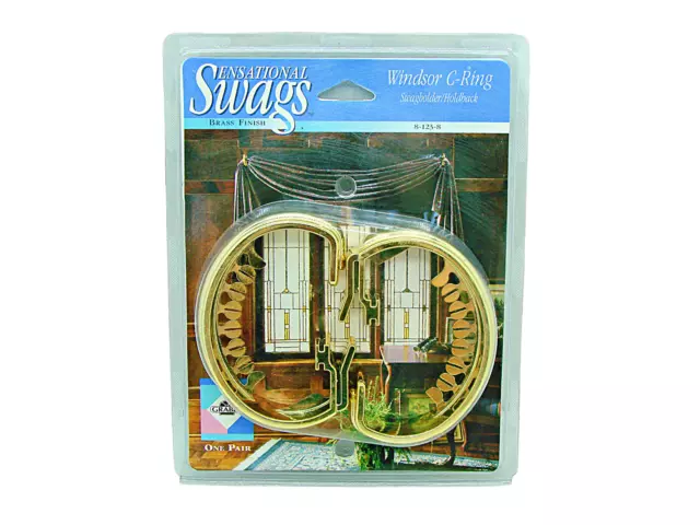 Graber Sensational Curtain Drape Swags Gold Brass Finish Windsor C-Ring One Pair