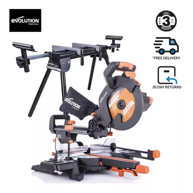 Evolution R255SMS+ 255mm Compound Mitre Saw & Mitre Saw Stand Bundle