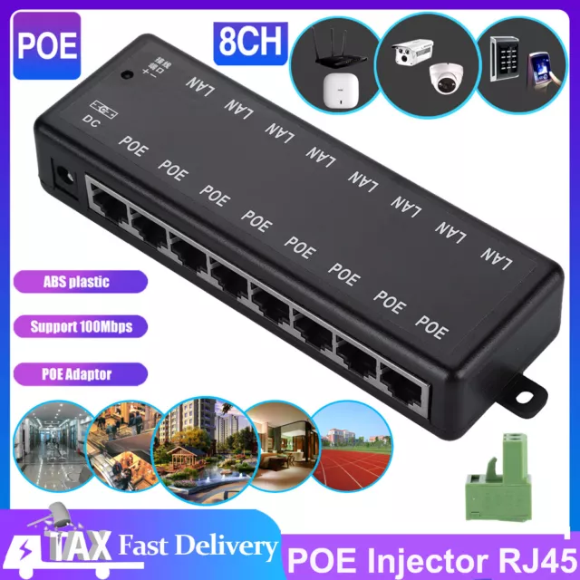 Passive POE Injector 8Port Ethernet RJ45 Plug Adapter DC12/48V For CCTV Camera