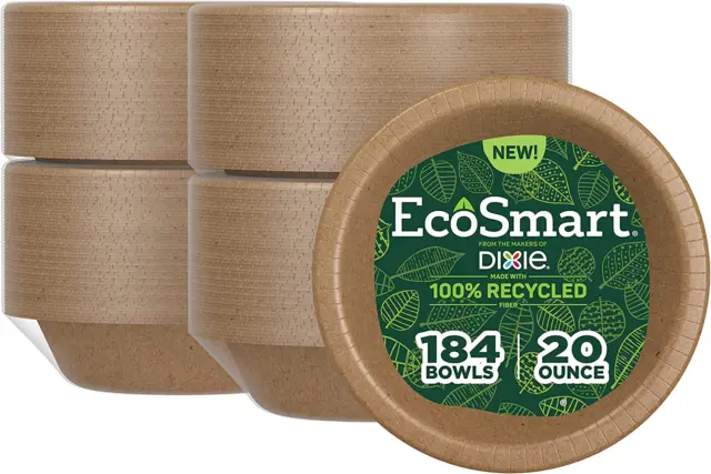 Ecosmart™ 100% Recycled Fiber Paper Bowls, 20 Ounce Disposable Bowl, 184 Eco-Fri