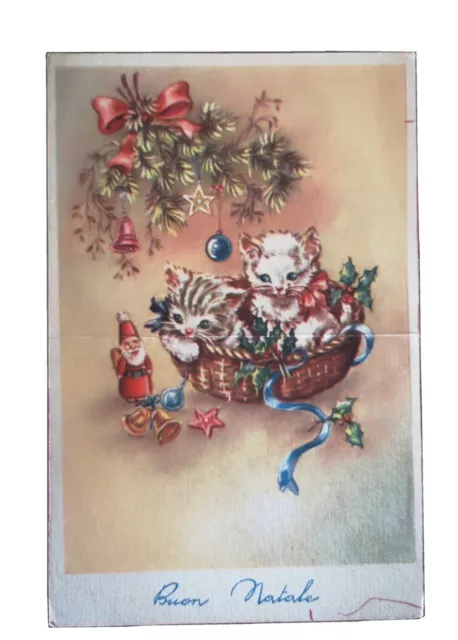 cartolina fg Ed PICCOLI auguri Natale vintage gattini decorazioni 2