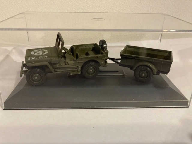 VOITURE SAPEURS POMPIERS SOLIDO JEEP WILLYS + remorque 1/43 EUR 14,00