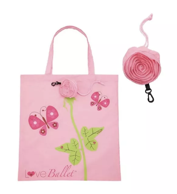 NEW Capezio lightweight “Love Ballet” Foldable Pink Tote Rosette- turns into BAG