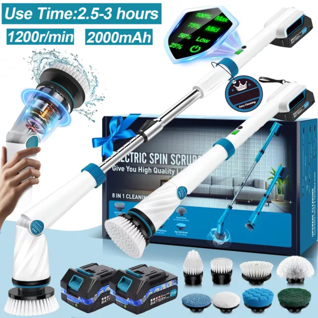 8 in 1 Battery Electric Spin Scrubber Cordless Car Bathroom floor Cleaning Brush