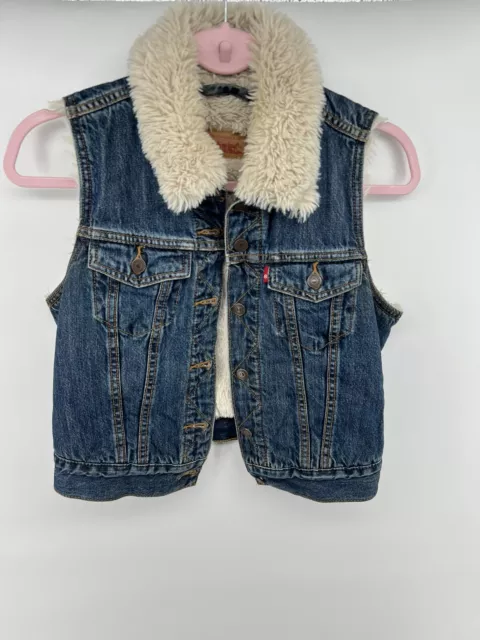 Levis Denim Vest Sherpa Lined Jean Jacket Sleeveless Unisex Small