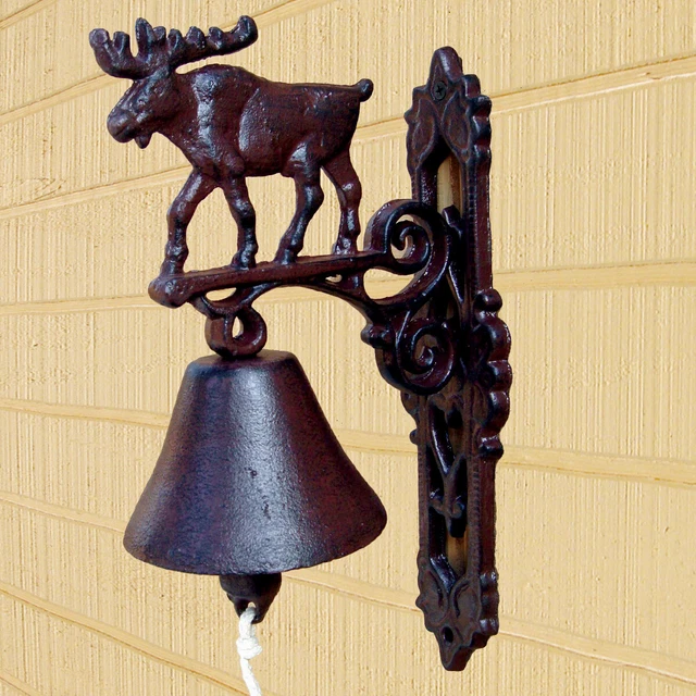 Cast Iron Rustic elk MOOSE Deer with antlers vintage DINNER bar BELL wall decor