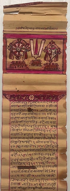 Vintage Sanskrit/Hindi Interesting Figurative Manuscript Astrology Long Scroll.