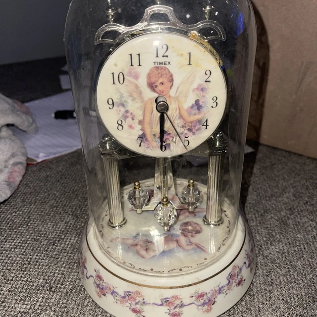 TIMEX ANNIVERSARY CLOCK Floral Angels with Cherubs Chime Clock 25.00