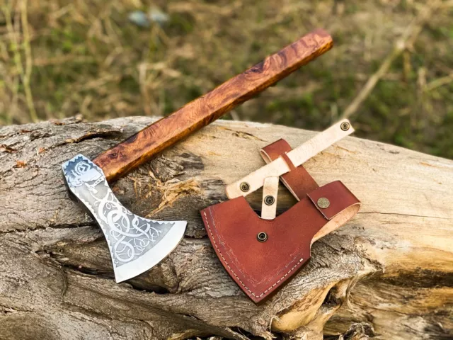 VIKING AXE HAND FORGED Carbon Steel VALHALLA Throwing Norse Battle Axe+Sheath