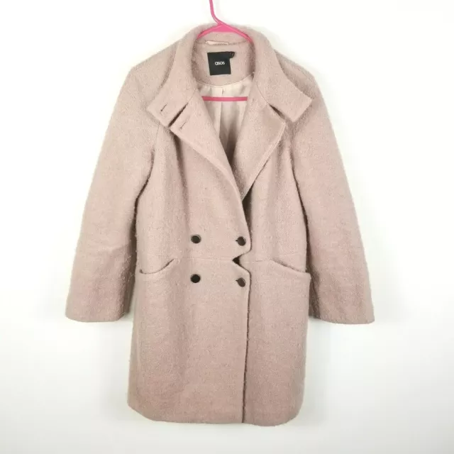 Asos Womens Beige Long Sleeve Wool Blend  Double Breasted Trench Coat Size 4