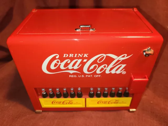 OLD COCA COLA MUSICAL POP METAL MACHINE COOLER MINI BANK COKE CHEST RARE Enesco OLD COCA COLA MUSICAL POP METAL MACHINE COOLER MINI BANK COKE CHEST RARE Enesco