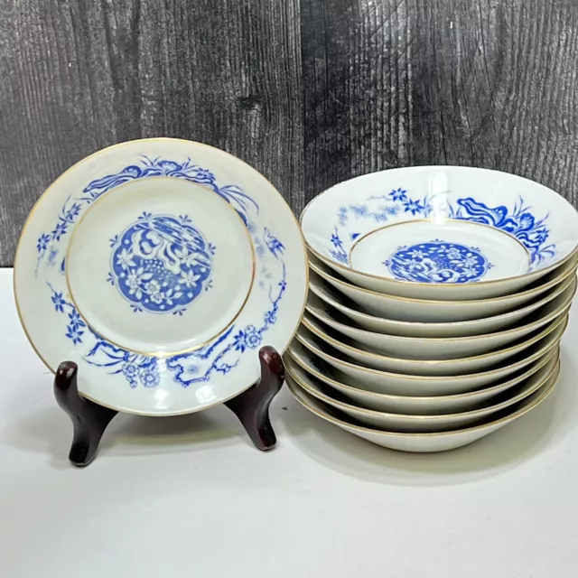 10 Antique Haviland Limoges H & Co Sauce Berry Dishes Bowls Chinoiserie Blue