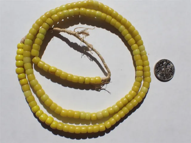 Antique Venetian Pony/tube shape mixed yellow Trade Beads - 5-5.5mm - Strand