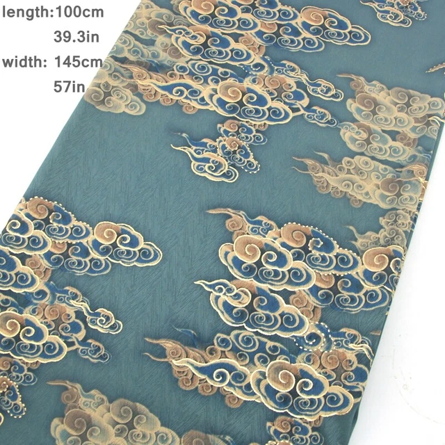 Tissu Satin Imprimé Nuages Chinois – Soie Polyester Pour Qipao, Robe, Tapisserie DIY – 1 Mètre
